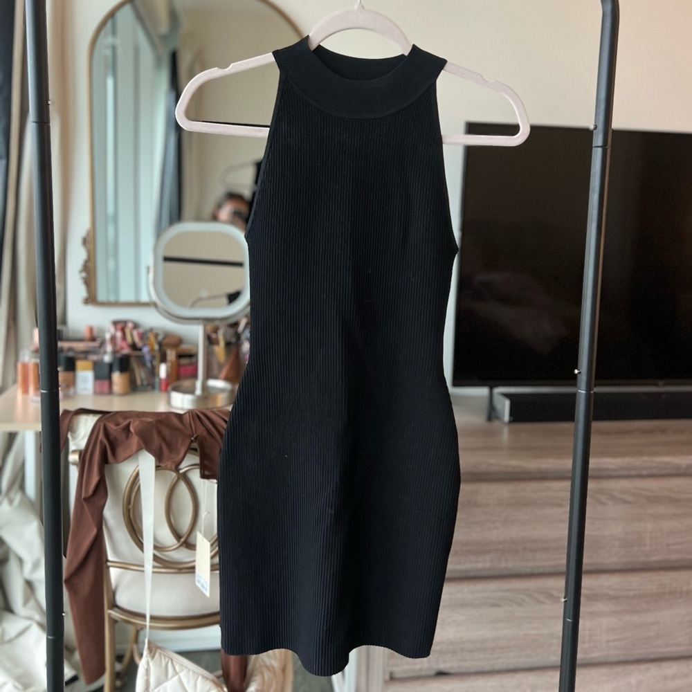 Babaton Black Ribbed Mini Dress